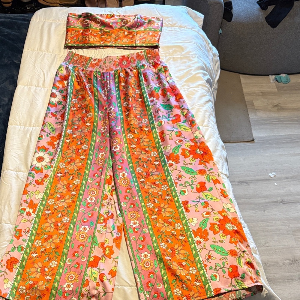 House of Harlow 1960 Floral Wide Leg Pants - Orange, Pink, Green